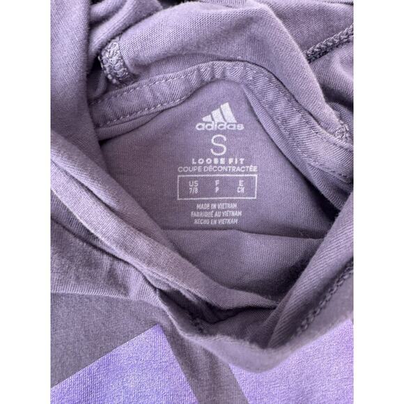 Adidas Cropped Loose Fit Hoodie Purple Athletic Lightweight Logo Girl Small 7/8 - Picture 4 of 7